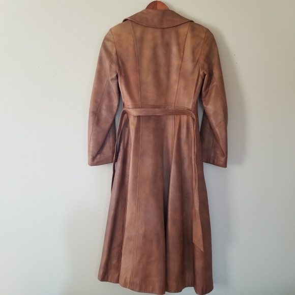 VINTAGE 1970s Belted Leather Long Trench Jacket for Women Size XS Rajac Canada - Picture 2 of 14